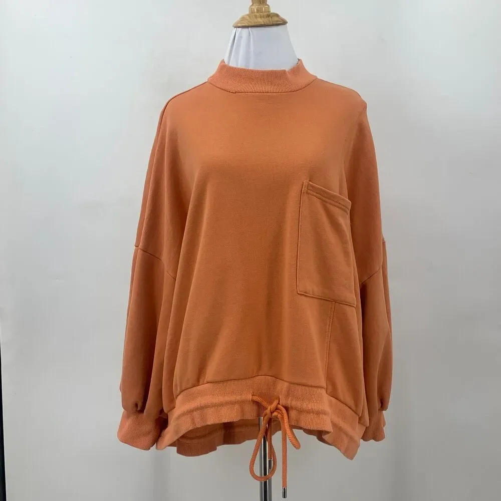 Nap Loungewear Oversized Sweater Womens M Medium Pumpkin Mock Neck Patch Pocket